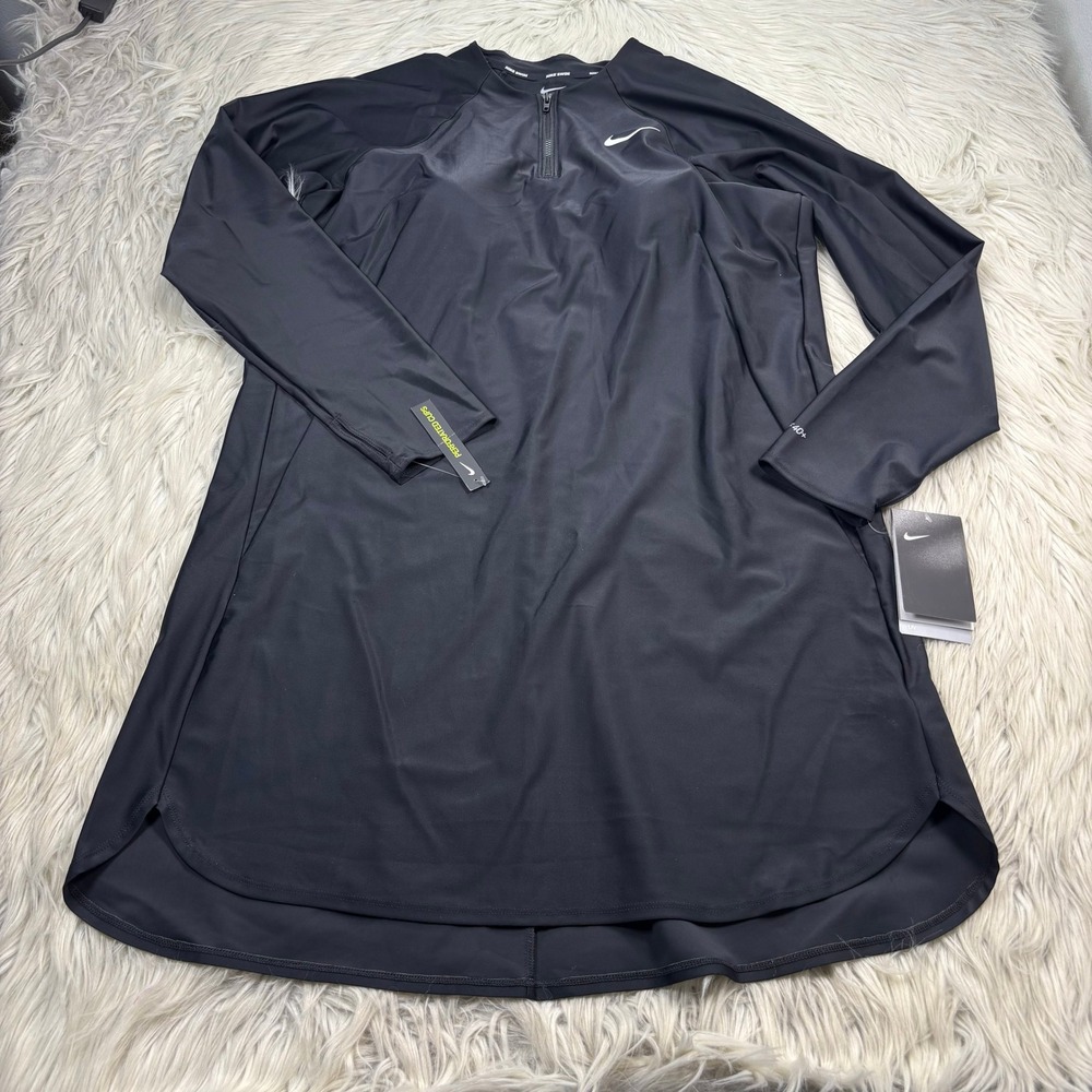 NWT Nike Swim Women's L Black Victory Full-Coverage Dress LS Modest UPF 40+